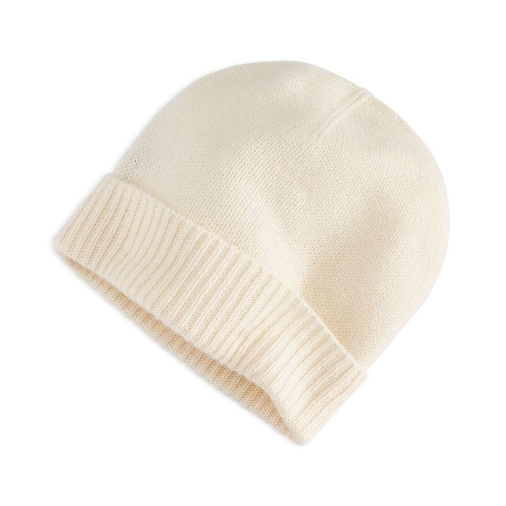 Charter Club 100% Cashmere Cuffed Beanie Hat Bianco Crema One Size